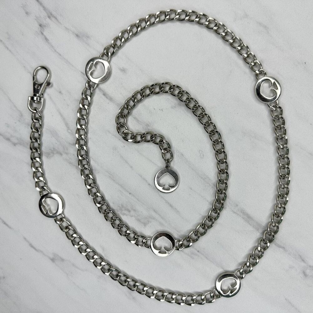 Kate Spade Silver Tone Curb Chain Spade Logo Charm Station Belt One Size (OS) ✨